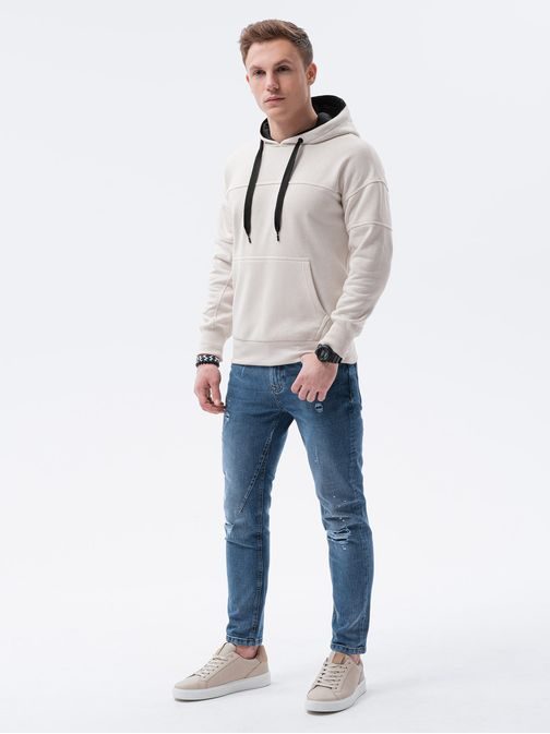Trendovski ecru pulover s kapuco B1078