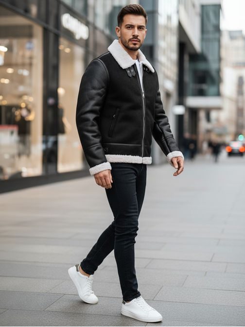 Moška topla zimska jakna s podlogo iz ovčje volne