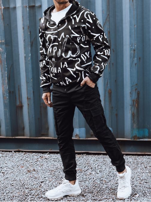 Modna črna moška jopa s potiskom