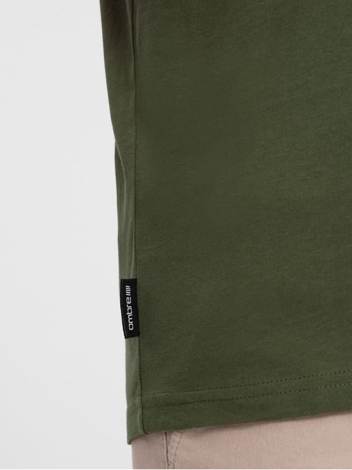 Bombažna klasična olivno zelena majica s kratkimi rokavi V4 TSBS-0146