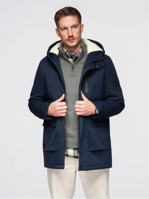 Moška topla jakna v modri barvi V6 OM-JAHP-0302