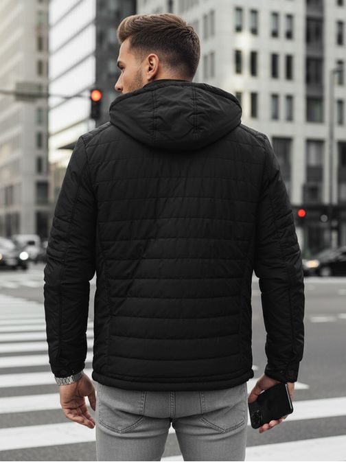 Moderna prehodna črna jakna s kapuco