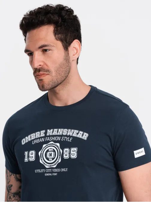 Zanimiva modra majica s potiskom v3 om-tspt-0137