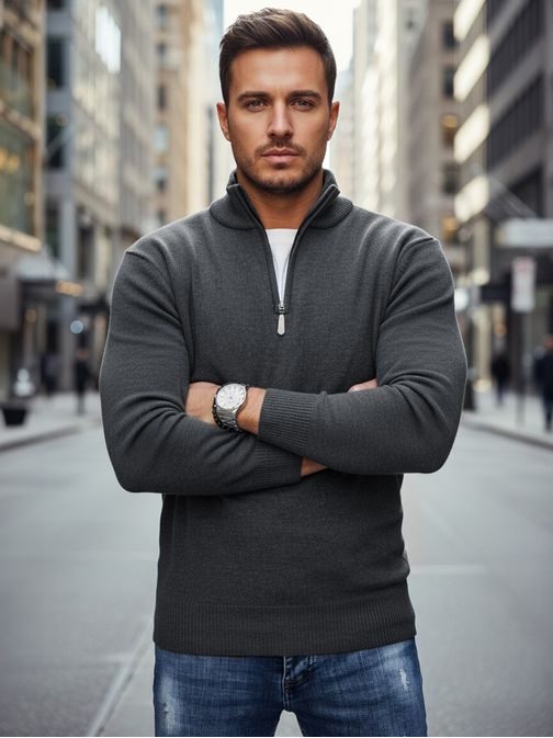 Moderen grafitni moški pulover z zadrgo