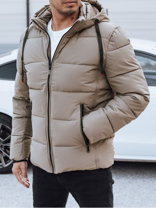 Modna zimska jakna s kapuco v bež barvi