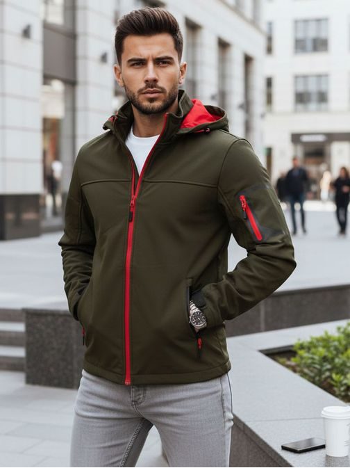 Trendovska softshellová jakna z izrazitimi elementi v kaki barvi