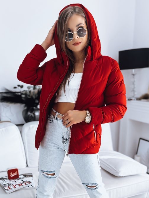 Ženska trendovska prešita jakna v rdeči barvi Cama