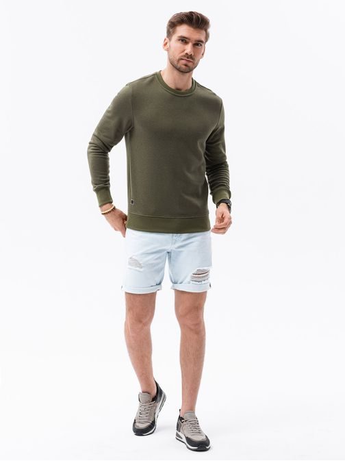 Preprost pulover brez kapuce v olivni barvi B978