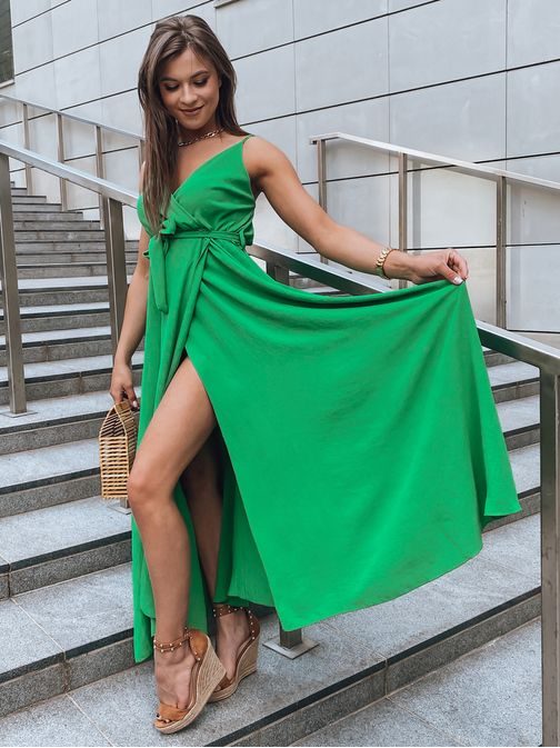 Romantična poletna dolga obleka Migda v zeleni barvi