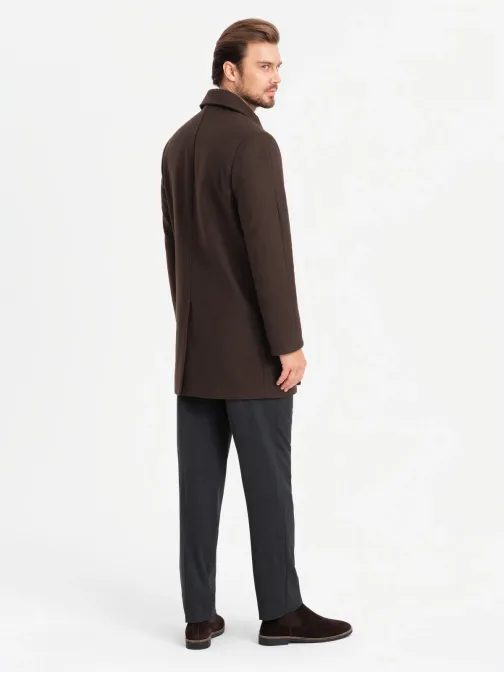 Moški temno rjav dvovrsten plašč V3 COWC-0109