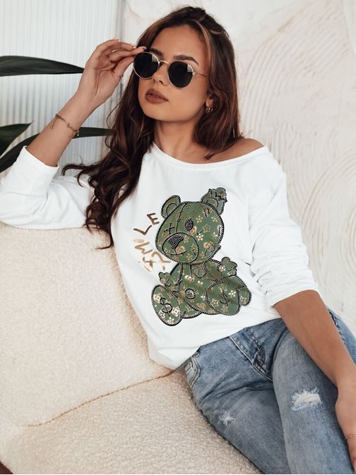 Ženska bela bluza v zeleni barvi Ostio