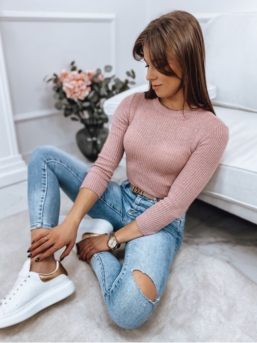 Ženski preprost pulover Aurina v svetlo rožnati barvi