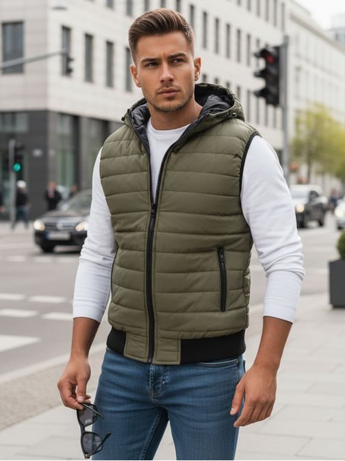 Trendovski brezrokavnik s kapuco v zeleni barvi