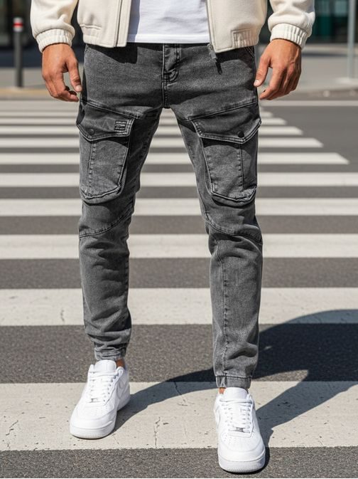 Temno sive stilske kavbojke z žepi