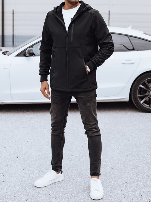 Moška prehodna črna jakna s kapuco