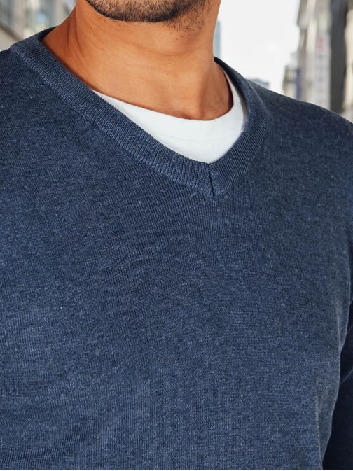 Osnovni modri moški pulover z v-izrezom