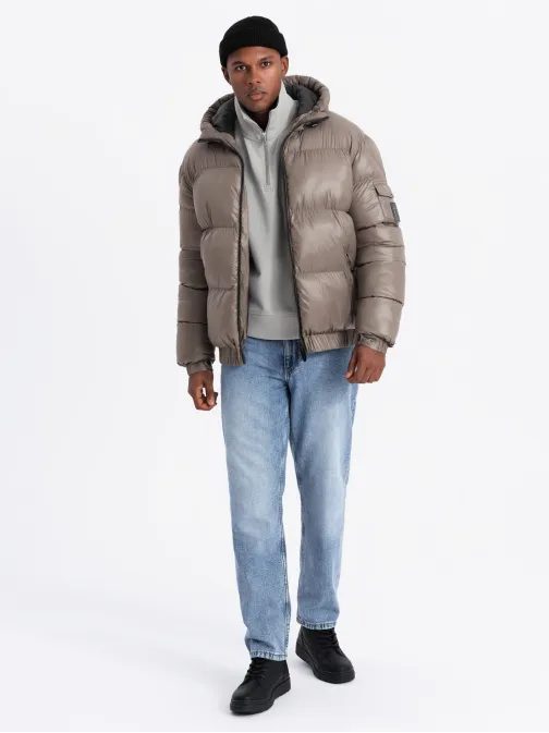 Brezčasna prešita lesketajoča bež jakna V3 JAHP-0207