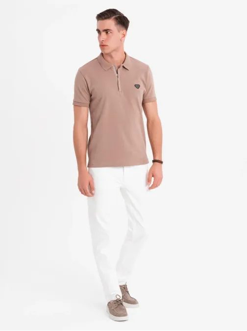 Moška rjava polo majica z zadrgo V3 POSS-0148