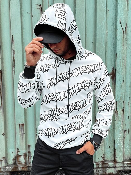 Edinstven moški bel pulover s potiskom