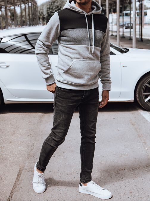 Eleganten siv moški pulover s kapuco