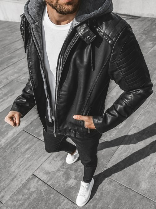 Trendovska jakna iz umetnega usnja v črni barvi JB/JP1135Z