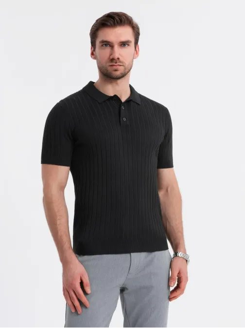 Moška črna črtasta polo majica SLIM FIT V1 POSS-0143