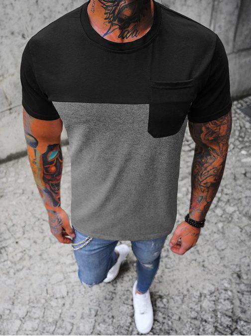 Črno-grafitna trendovska majica z žepom JS/8T91/5Z
