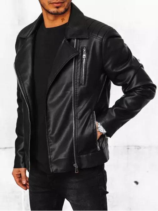 Stilska moška jakna v črni barvi iz umetnega usnja