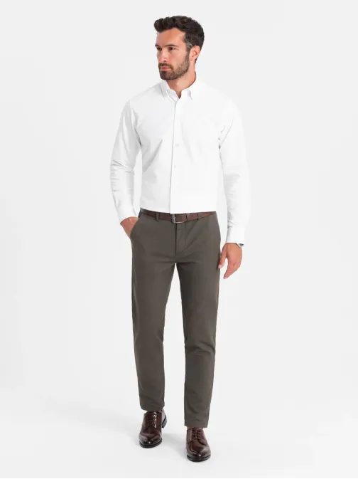 Moške kaki klasične chinos hlače z nežno teksturo V2 PACP-0188