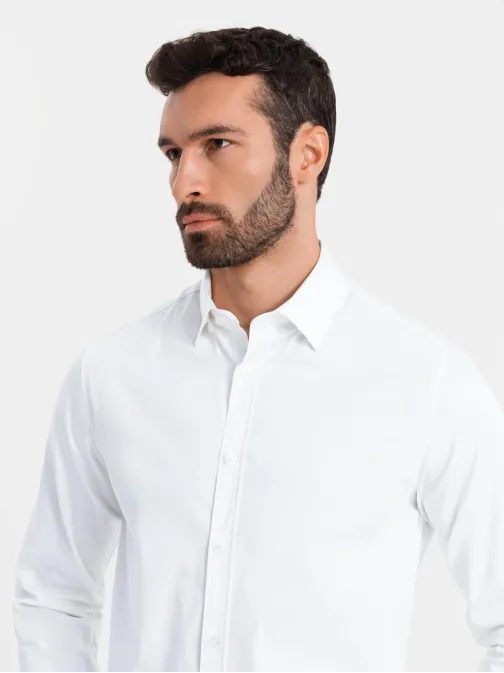 Modna bela gladka slim-fit srajca V1 SHCS-0176
