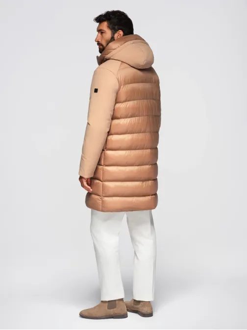 Prešita bež moška parka z žepi V2 JALJ-0308