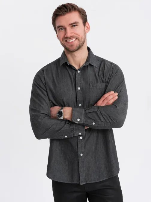 Modna črna moška srajca V2 SHDS-0181