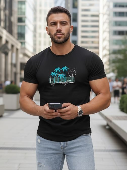 Originalna črna moška majica s poletnim potiskom