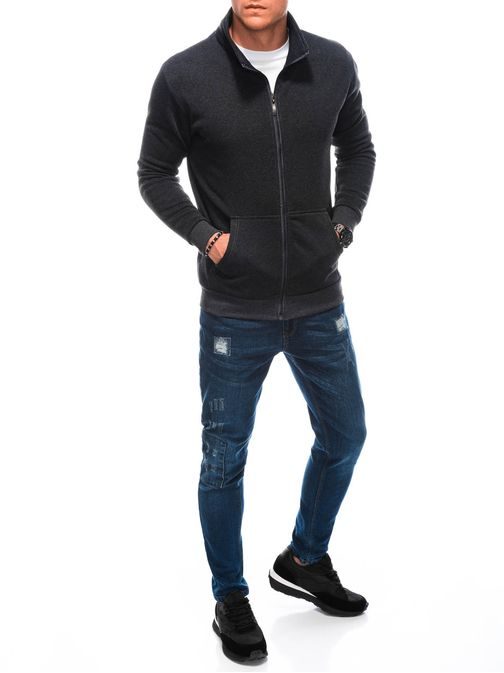 Modni temno siv pulover z zadrgo B1605