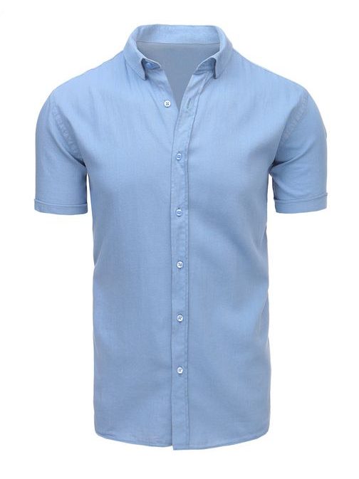 Nebeško modra moška srajca s kratkimi rokavi za poletje