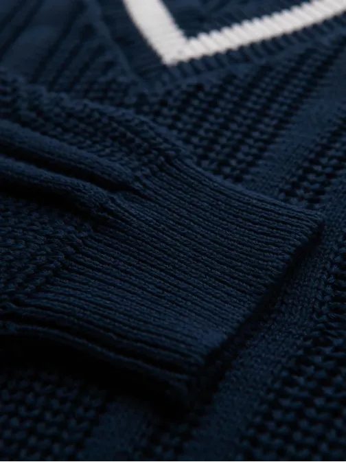 Eleganten pleten pulover za moške modre barve v1 om-swcd-0151