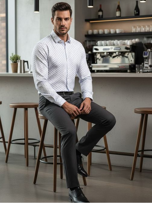 Očarljiva bela moška srajca z vzorcem