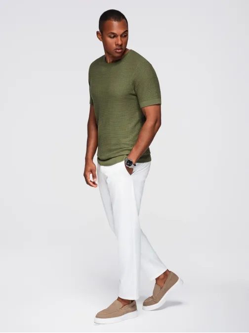 Oljčna moška pletena majica V1 TSCT-0253