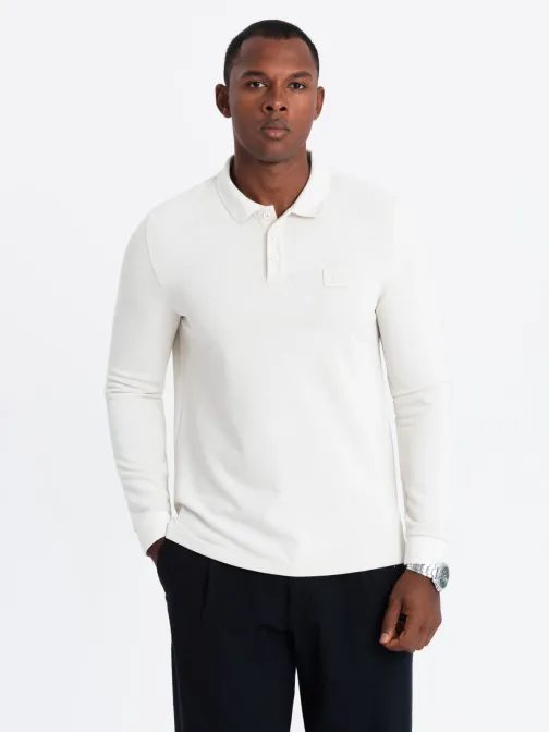 Moška bela polo majica z logotipom V2 POLS-0131