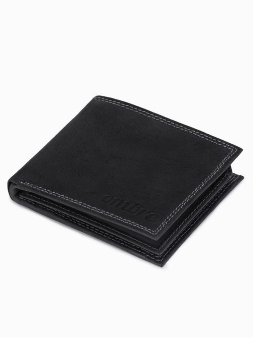 Horizontalna črna usnjena denarnica A416