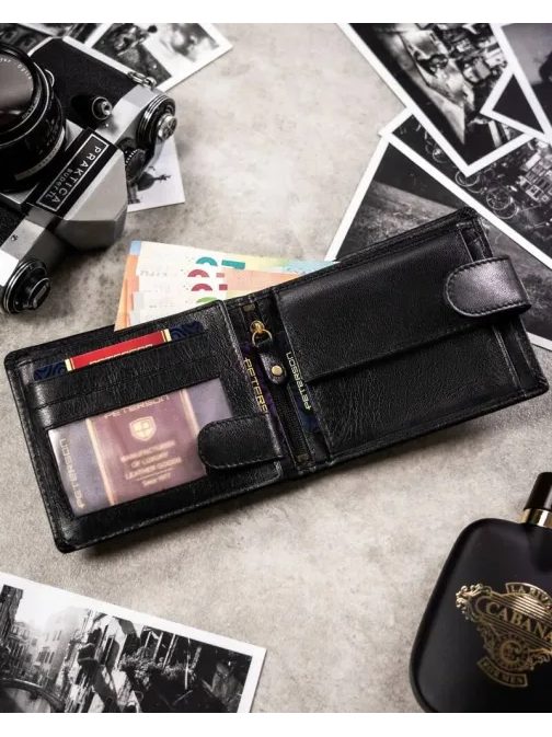 Črn usnjen komplet Peterson - denarnica in obesek za ključe