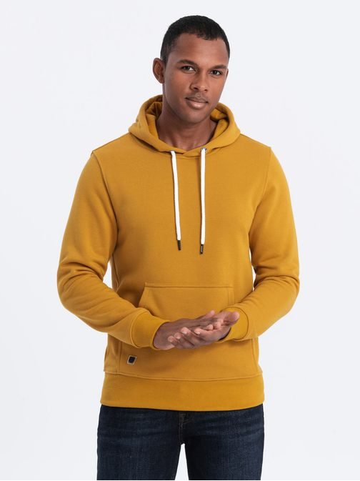 Nevsakdanji pulover s kapuco v gorčični barvi V4 OM-SSBN-0120