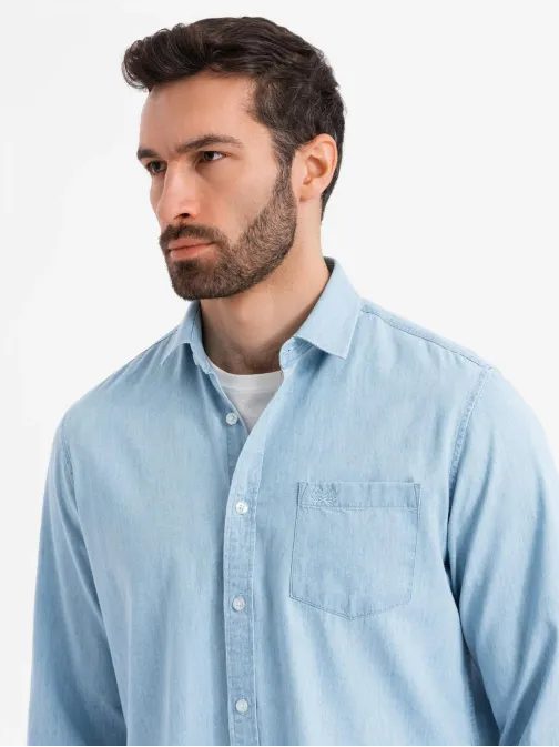 Modna svetlo modra moška srajca V1 SHDS-0181