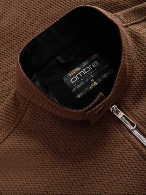 Rjava moška jakna s pokončnim ovratnikom V2 JANP-0229