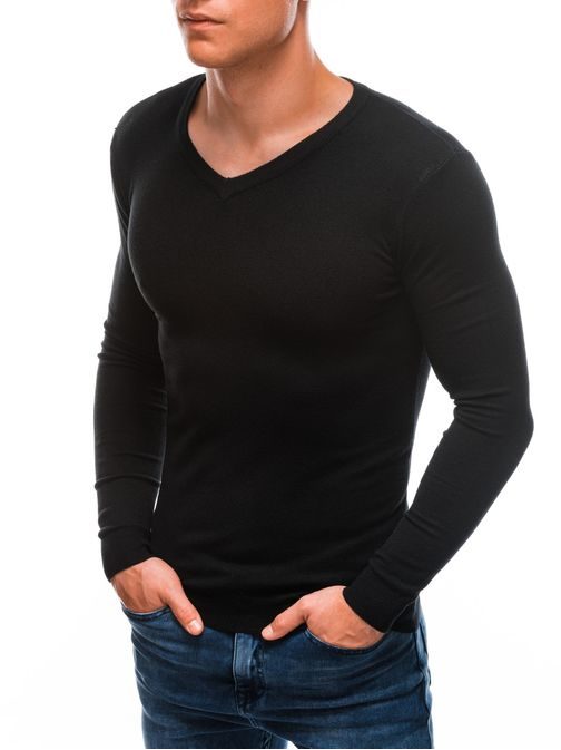 Moški pulover z V-izrezom v črni barvi E206