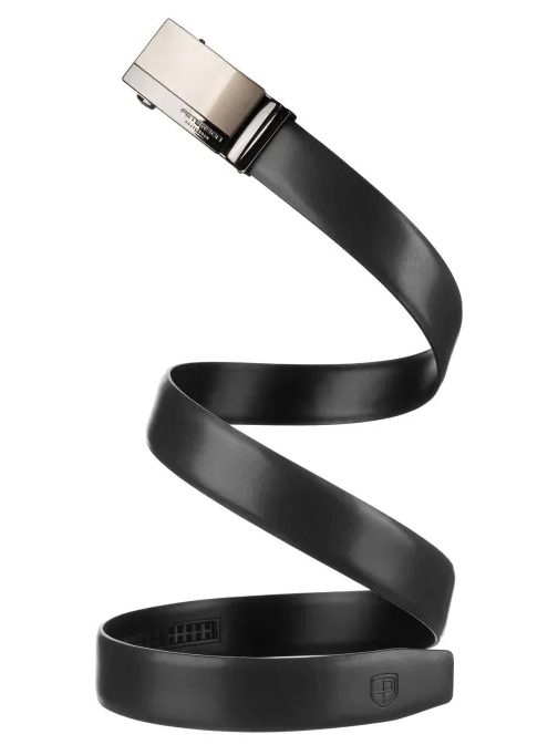 Črn usnjen pas s srebrno avtomatsko zaponko