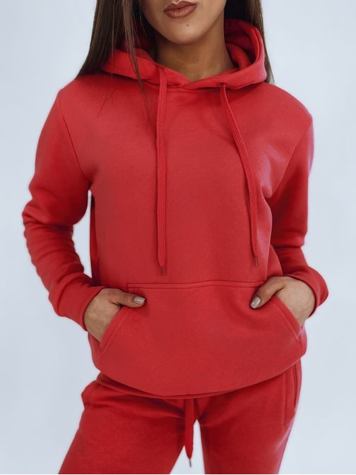 Edinstven svetlo rdeč ženski pulover s kapuco Basic