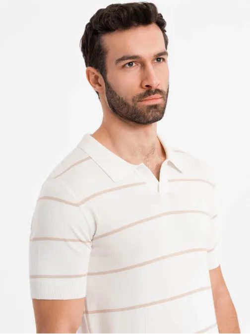 Moška bež črtasta polo majica V4 POSS-0145
