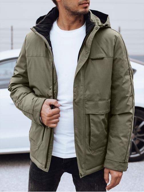 Stilska zimska zelena jakna z velikimi žepi