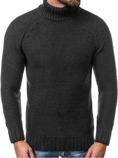 Preprost grafit pulover z ovratnikom OZONEE MAD/2804